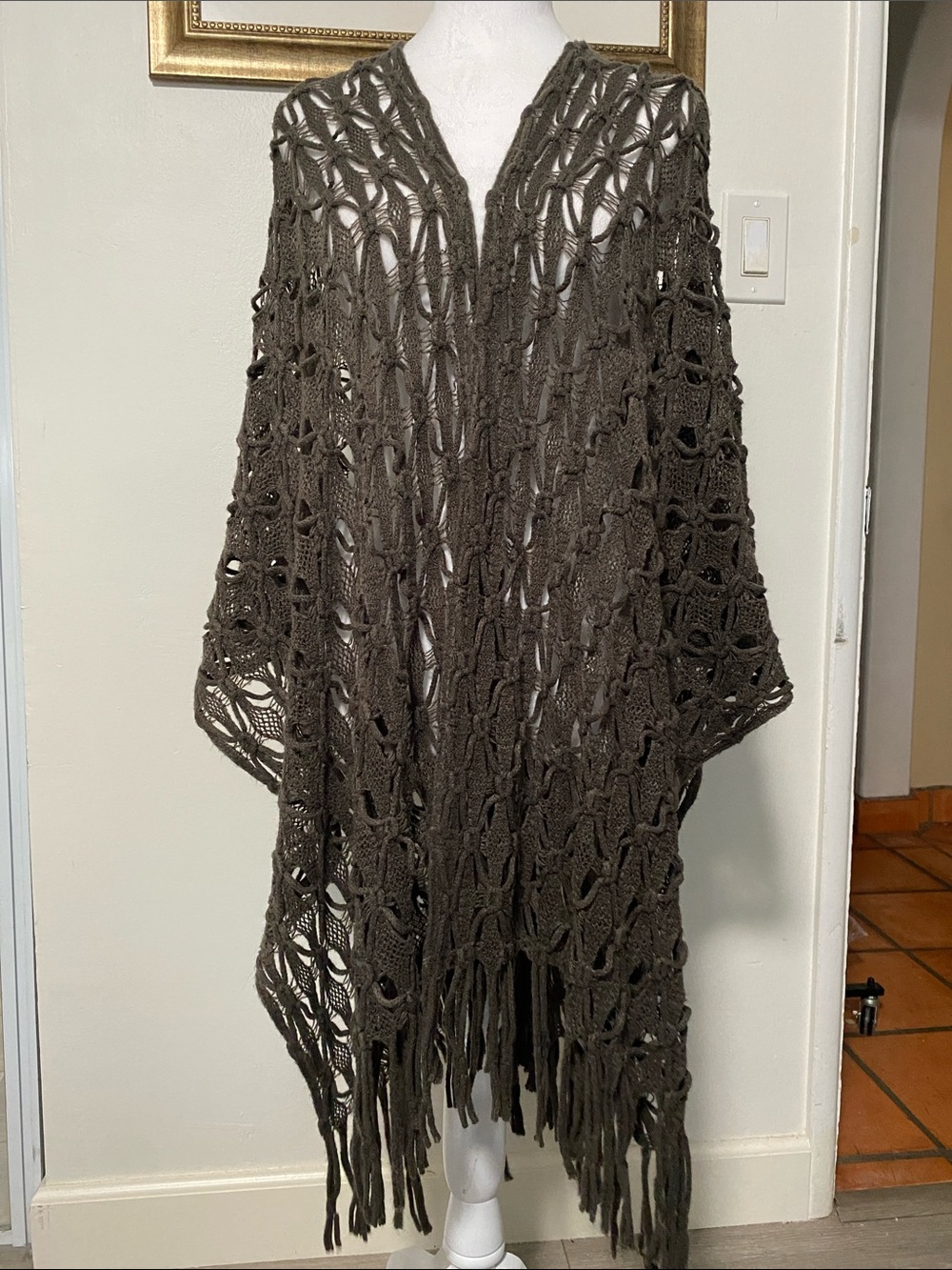 Croft and Barrow Open Knit Fringe Poncho in Dark Brown! OS 🥰